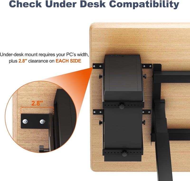 PUTORSEN Under Desk PC Mount for Mid/Mini-Tower Cases - Vertical/Horizontal CPU Holder up to 77 lbs, Space-Saving Computer Rack for ATX/Micro-ATX/Mini-ITX (Black) - Image 5